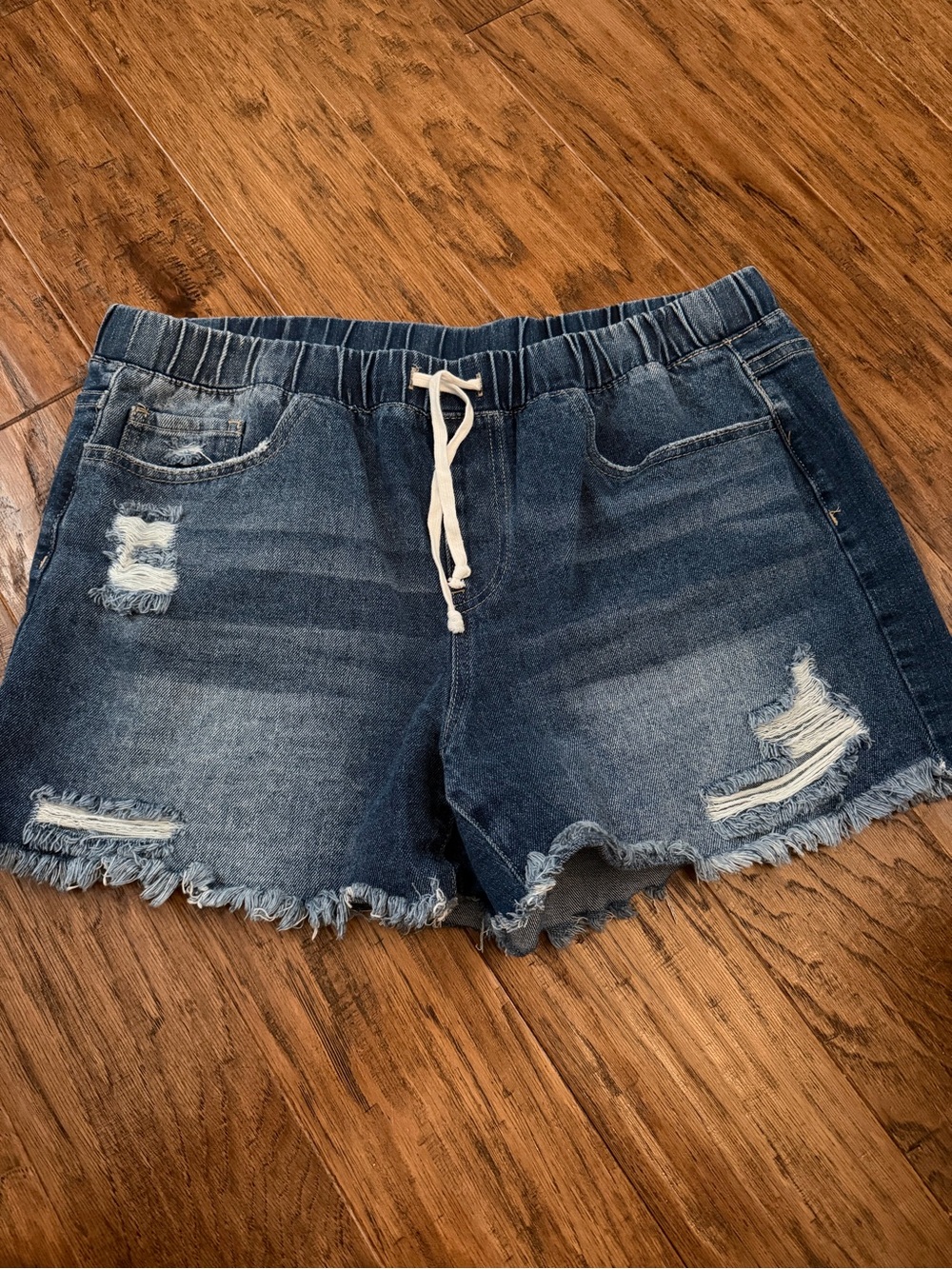 NWOT!Women's Distressed Denim Drawstring Shorts - Blue